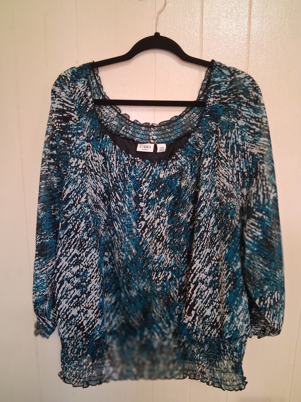 Teal and Black Peasant Blouse